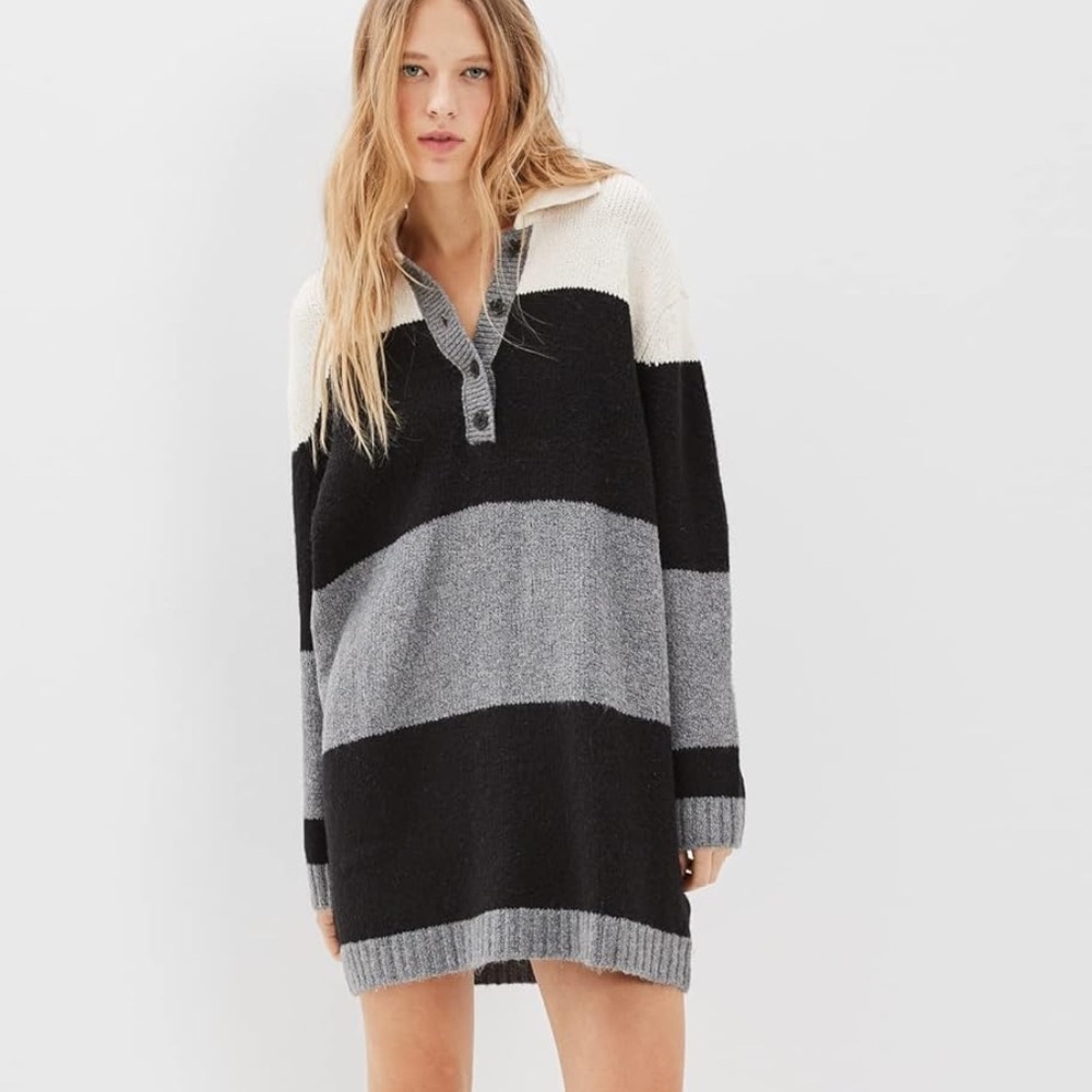🦅 AE | Striped Polo Sweater Dress S Multi Colored
